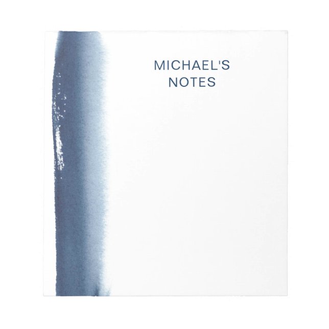 Bloc-note Simple aquarelle nom bleu marine moderne  (Devant)
