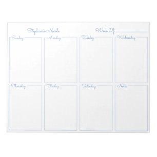 Bloc-note Simple Bleu clair mince Nom de la bordure hebdomad