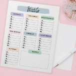 Bloc-note Simple couleur changeable brushstroke Weekly Plann<br><div class="desc">Ce bloc-notes personnalisable est parfait pour garder votre semaine organisée! Avec sept colonnes par jour de la semaine et six rangées pour des tâches ou des événements, vous ne manquerez jamais un rythme. Vous pouvez choisir d'autres couleurs à l'aide de l'outil Modifier. Gardez votre horaire en revue avec ce planificateur...</div>