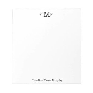 Bloc-note Simple Élégant Moderne De Base 3 Monogrammes Initi