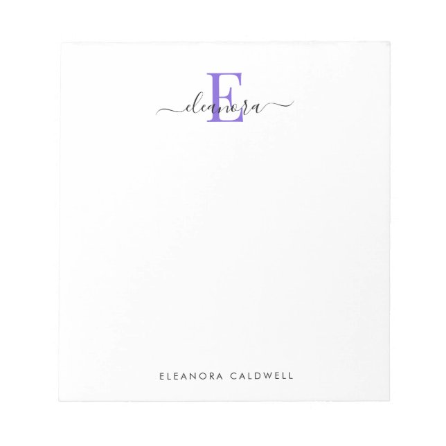 Bloc-note Simple Élégant Monogramme Classique Violet (Devant)