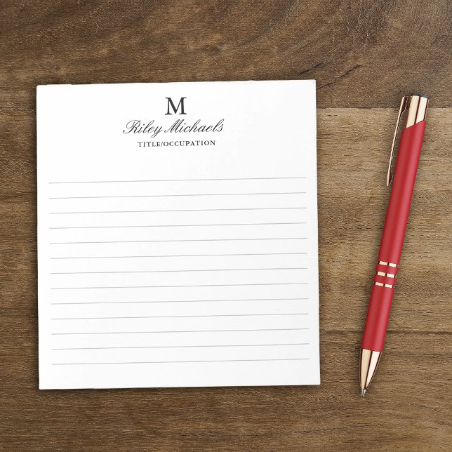 Bloc-note Simple Élégant Monogramme Nom Titre Ligné (Créateur téléchargé)