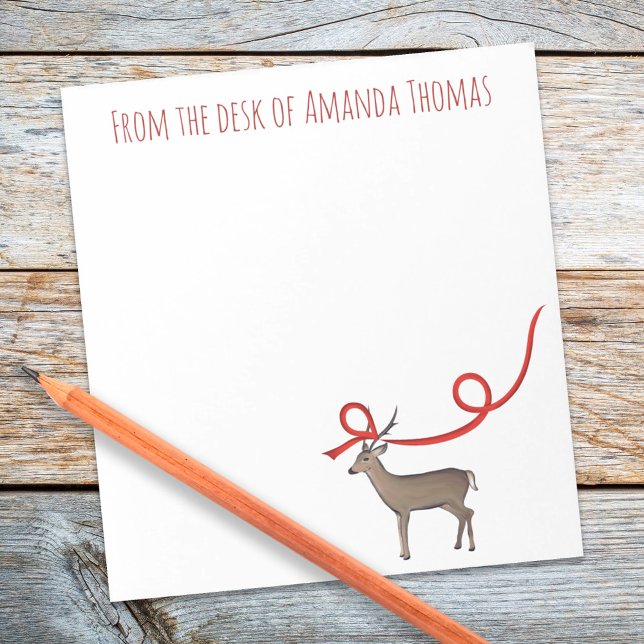 Bloc-note Simple Élégant Renne Ruban Noël Moderne (Woodland deer with red ribbon whimsical winter holiday notepad)