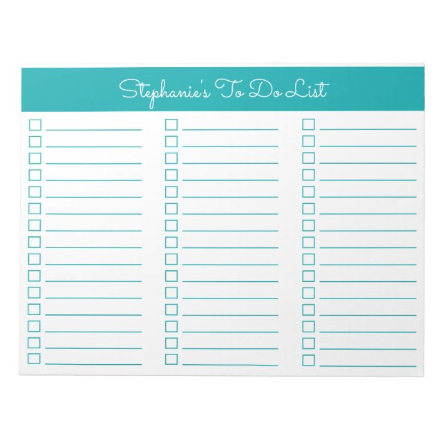 Bloc-note Simple Elegant Teal 8.5x11 Three Column Checklist (Devant)