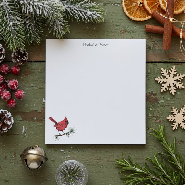 Bloc-note Simple hiver Rouge Cardinal Bird Custom (Simple Red Cardinal Bird Illustration Christmas Note Pads. Cute Winter Red Bird Perched on Branch)