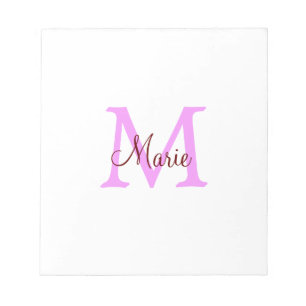 Bloc-note simple minimal ajouter nom monogramme rose rouge