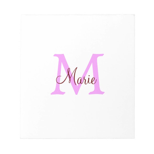 Bloc-note simple minimal ajouter nom monogramme rose rouge  (Devant)