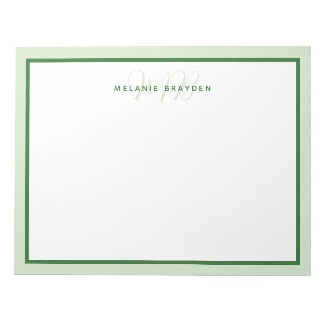 Bloc-note Simple Moderne Monogramme Bordure Deux Tons Vert (Devant)