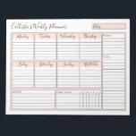 Bloc-note Simple moderne rose blanc planificateur hebdomadai<br><div class="desc">Ce bloc-notes hebdomadaire simple et mignon est parfait pour la femme organisée et détaillée. Il présente un design minimaliste en rose rose, noir et blanc, avec une élégante typographie. Il y a un espace pour la plage de dates, les jours de la semaine, des rappels pour la semaine prochaine, des...</div>