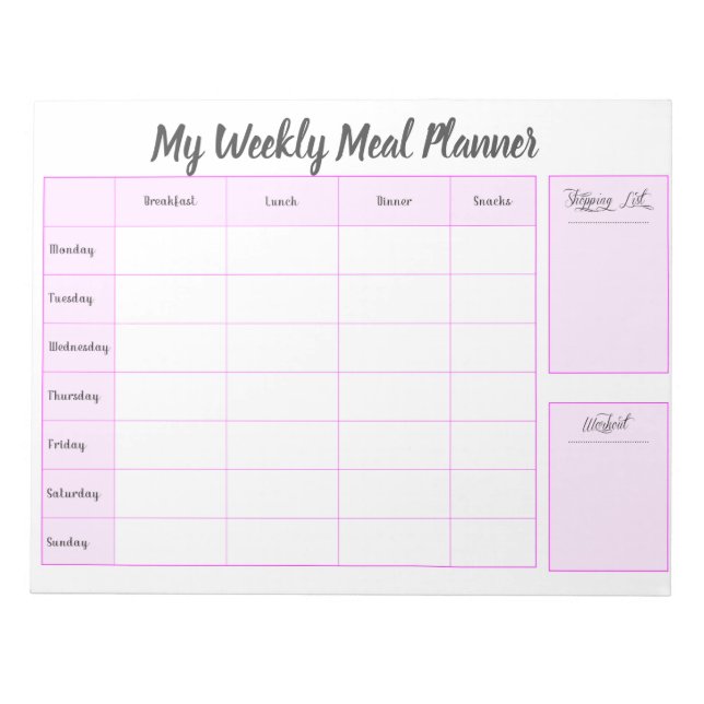 Bloc-note Simple mon planificateur de repas hebdomadaire (Devant)