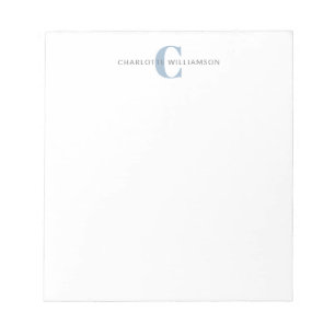Bloc-note Simple Monogramme Personnalisé et Nom en Bleu