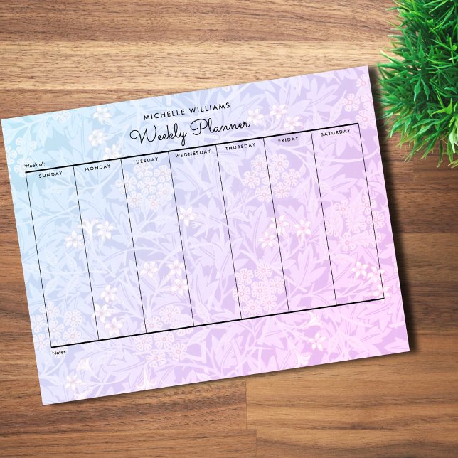 Bloc-note Simple Pastel Blue Rose Floral Planificateur hebdo (Créateur téléchargé)