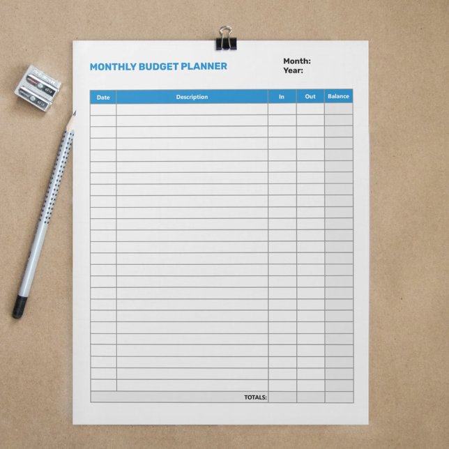 Bloc-note Simple planificateur budgétaire mensuel bleu (Simple Monthly Budget Planner Blue Notepad)