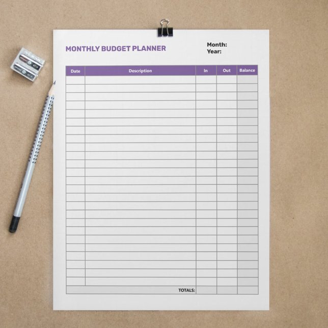 Bloc-note Simple planificateur budgétaire mensuel violet (Simple Monthly Budget Planner Purple Notepad)