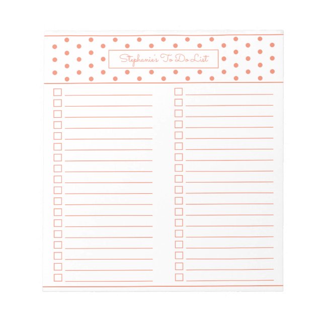 Bloc-note Simple Polka Dot Orange Deux Colonnes À Faire List (Devant)