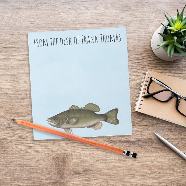 Bloc-note Simple Style Nature Pêcheur Pêcheur Pêcheur Pêcheu (Personalized bass fishing desk stationery with freshwater fish and lake life theme.)