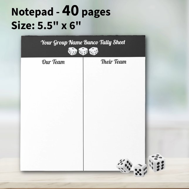 Bloc-note Simple tableau de tally en noir et blanc pour Bunc (Fun Bunco tally sheet notepad, 40 tear-off pages for easy scoring, tracking wins, and game nights!!.)