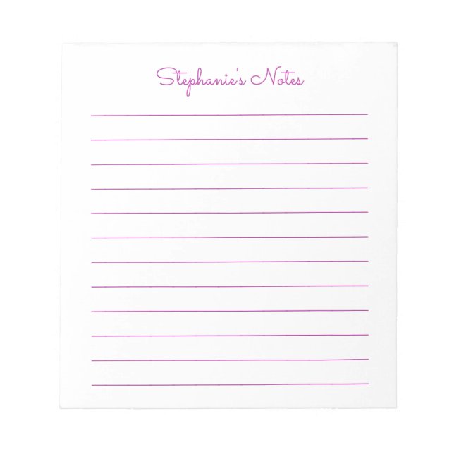 Bloc-note Simplement Élégant Rose Foncé Personnalisé (Devant)