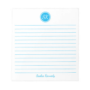Bloc-note Simplement élégant Sky Blue Linked Monogramme Nom