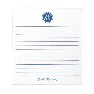 Bloc-note Simply Elegant Navy Lined Monogram Personalized