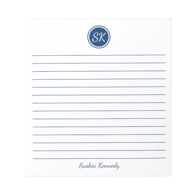 Bloc-note Simply Elegant Navy Lined Monogram Personalized (Devant)