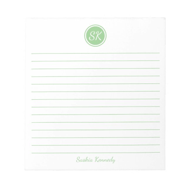 Bloc-note Simply Elegant Sage Green Linx Monogramme Nom (Devant)