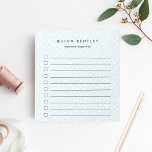 Bloc-note Sky | Pastel Leopard Print Personalized<br><div class="desc">Chic personalized to-do notepad features a leopard print background in muted sky blue and white. Personalize with a name and an additional line of custom text (shown with "important things to do") in modern black lettering. This lined checklist notepad in a subtle pastel blue animal print pattern makes it easy...</div>