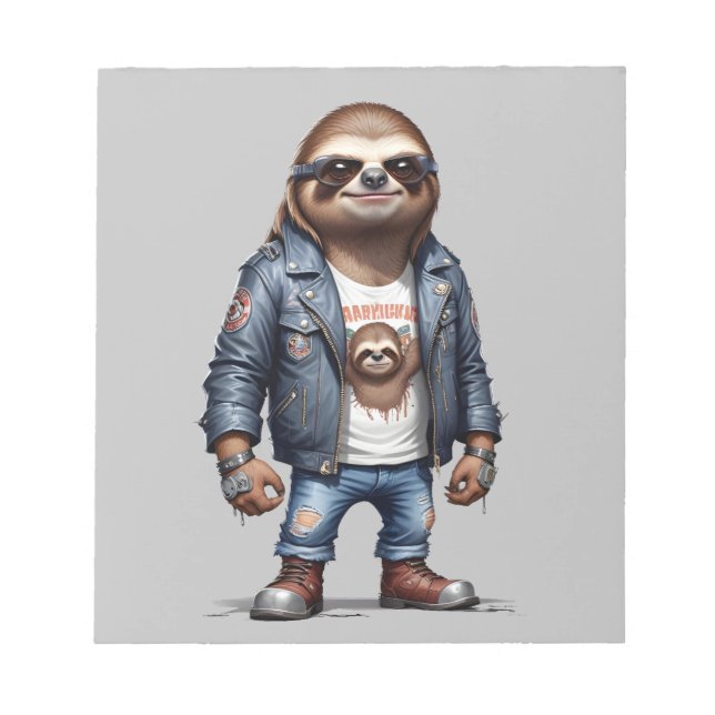 Bloc-note Sloth Biker Rebel Veste en cuir Style Cool Urban (Devant)