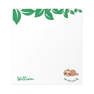 Bloc-note Sloth | Feuilles botaniques amusants Personnalisés