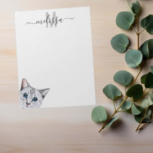 Bloc-note Sneaky Cat 2 Watercolor Monogram Name Notepad