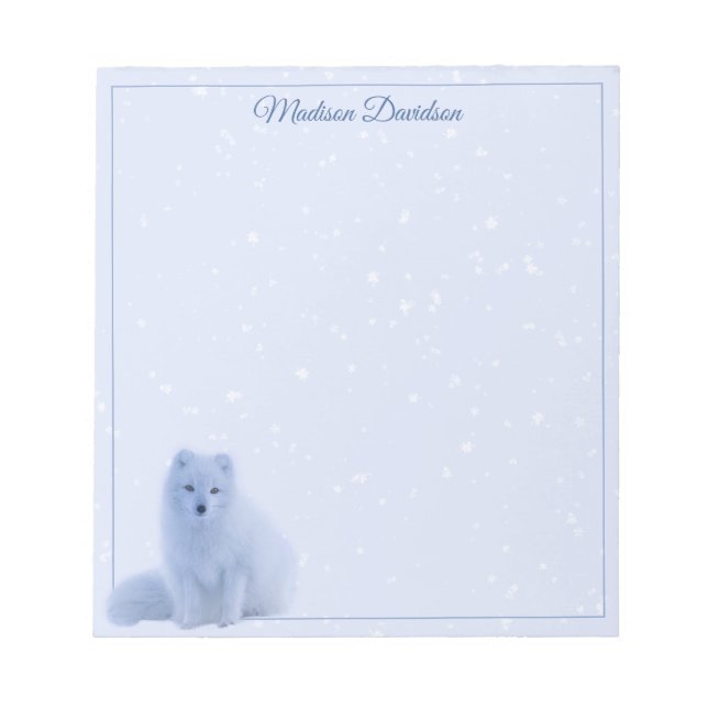 Bloc-note Snowflakes d'hiver Cute Fox Personnalisé Bleu (Devant)