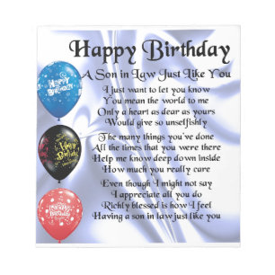 Bloc-note Son in Law poem - Joyeux design d'anniversaire