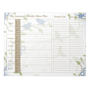 Bloc-note Song Birds Floral Weekly Personnalisé Meal Planner
