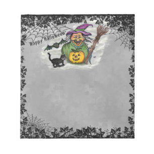 Bloc-note Sorcière, Chat, Chauve-souris et Citrouille, Bonne