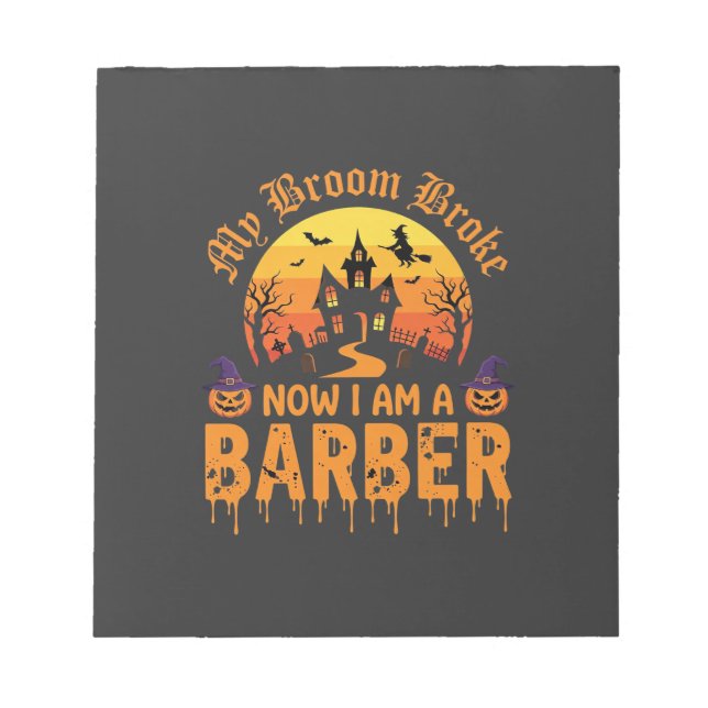 Bloc-note Sorcière de barbier d'Halloween Balai Cassé Maison (Devant)