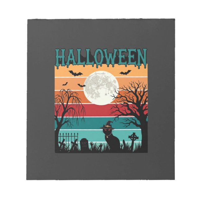 Bloc-note Sorcière de Halloween Chat Toile d'araignée Lune C (Devant)
