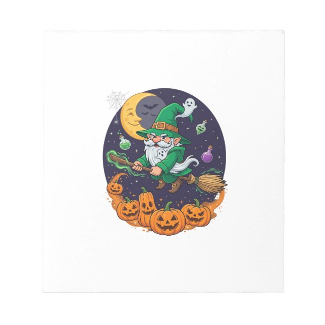 Bloc-note Sorcière d'Halloween Gnome Balai Citrouilles Lune (Devant)