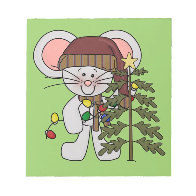 Bloc-note Souris de Noël décorant l'arbre (Devant)