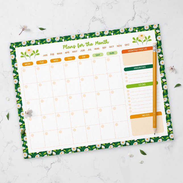 Bloc-note Spring Daisies & Vine Monthly Monday Start Planner (Créateur téléchargé)
