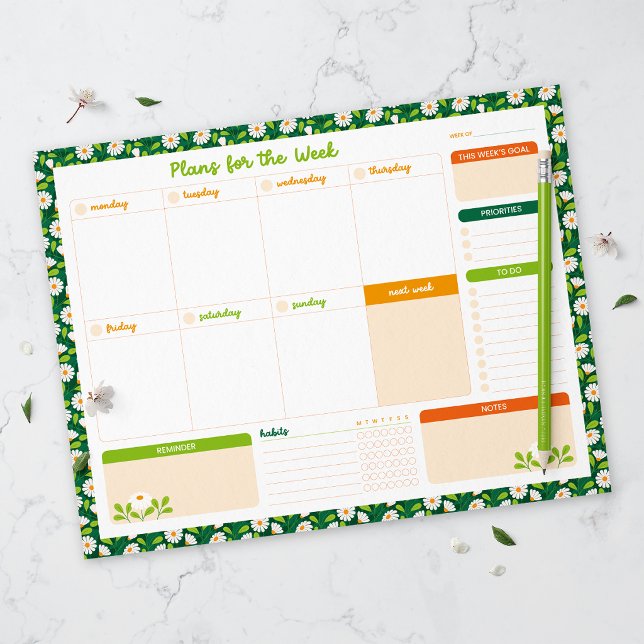 Bloc-note Spring Daisies & Vine Weekly Monday Start Planner (Créateur téléchargé)