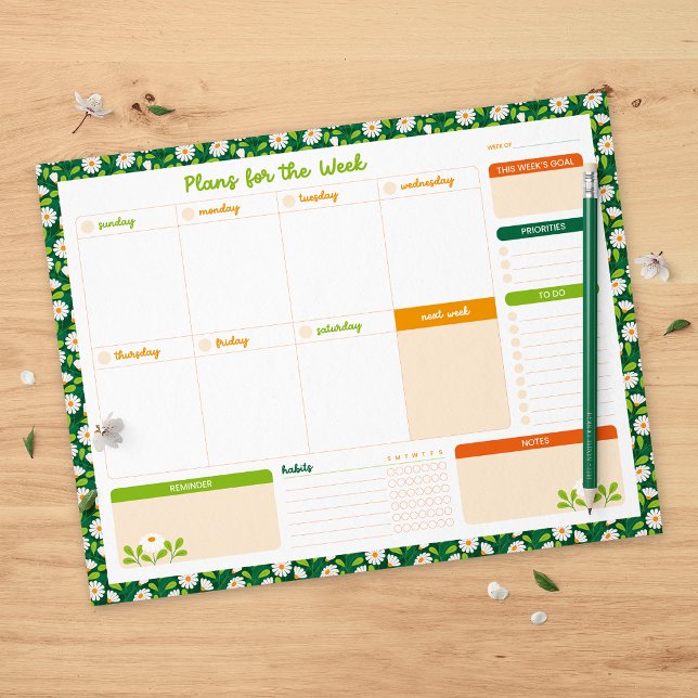 Bloc-note Spring Daisies & Vine Weekly Sunday Start Planner (Créateur téléchargé)