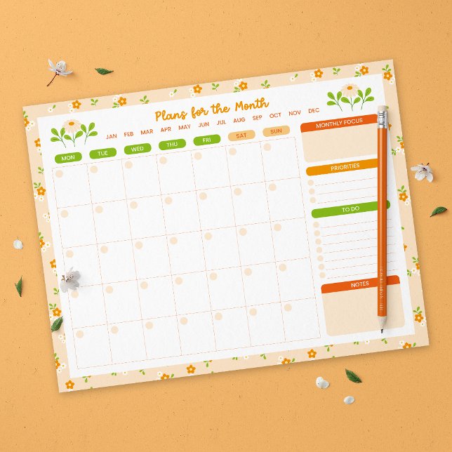 Bloc-note Spring Floral Bouquet Monthly Monday Start Planner (Créateur téléchargé)