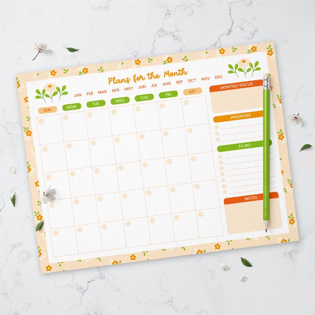 Bloc-note Spring Floral Bouquet Monthly Sunday Start Planner (Créateur téléchargé)