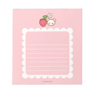 Bloc-note Strawbeary Pink Scallop Border Cute Bear Notepad