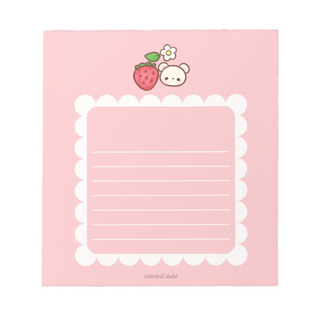 Bloc-note Strawbeary Pink Scallop Border Cute Bear Notepad (Devant)