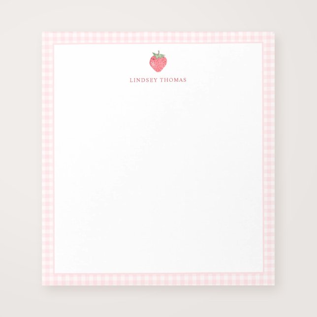 Bloc-note Strawberry Pink Gingham Border Personalized (Créateur téléchargé)