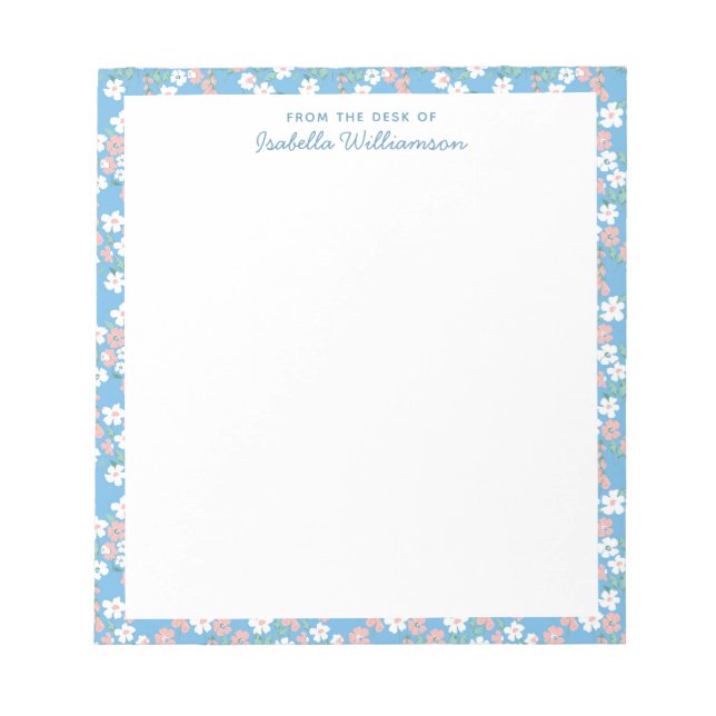 Bloc-note Stylish Blue Watercolor Floral Farmhouse Name (Devant)