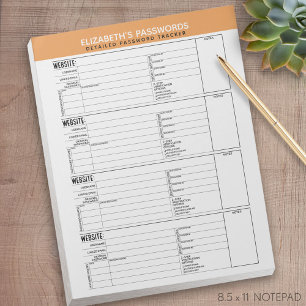 Bloc-note Suivi de mot de passe de base avec nom d'utilisate