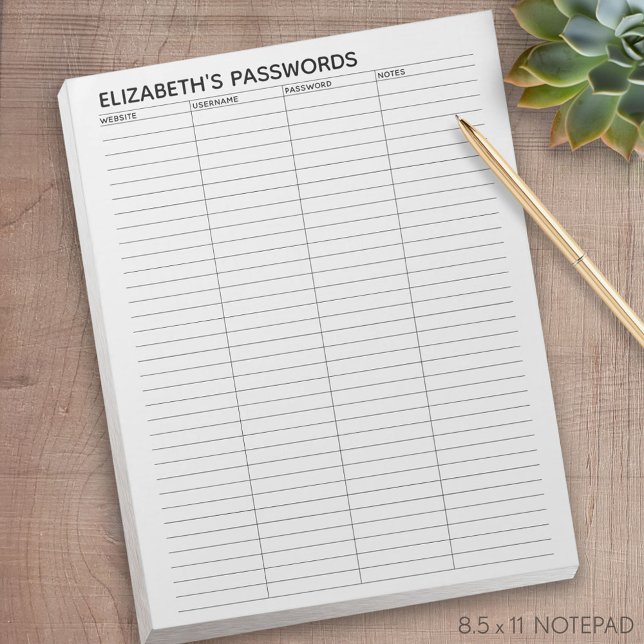 Bloc-note Suivi de mot de passe de base avec nom d'utilisate (Créateur téléchargé)