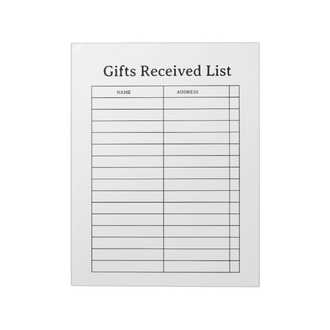 Bloc-note Suivi des Cadeaux Reçus (Tourné)